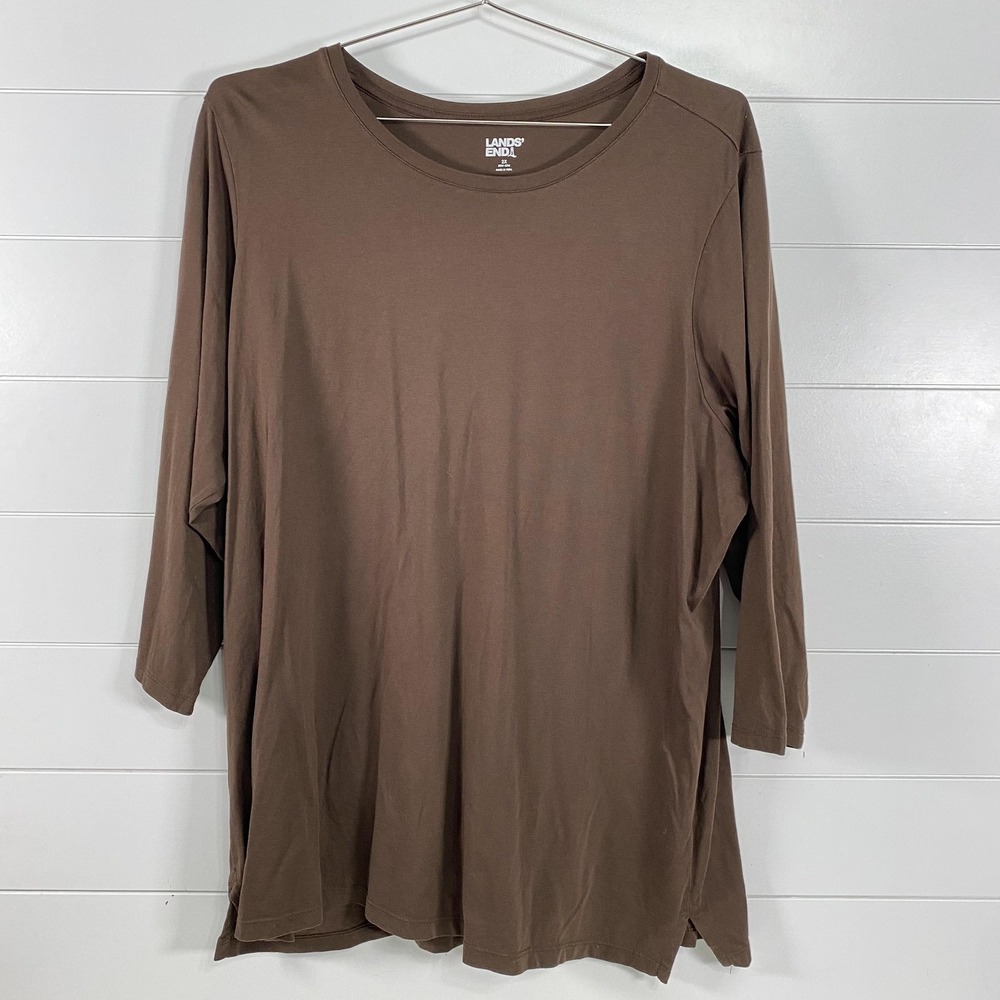 Lands' End Shirt Womens 2X Brown 3/4 Sleeve Tunic Plus Size‎ 20W-22W Casual